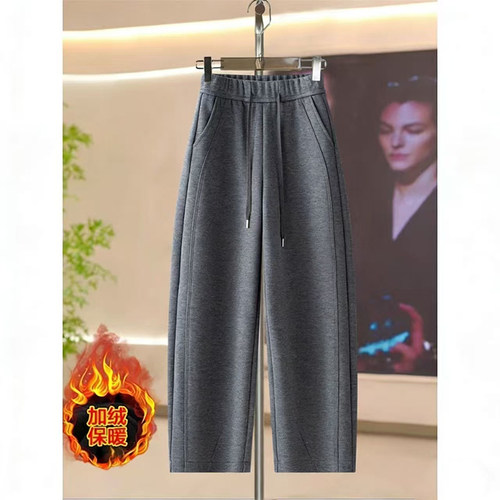 醋酸羊毛呢加绒弯刀裤女2025秋冬