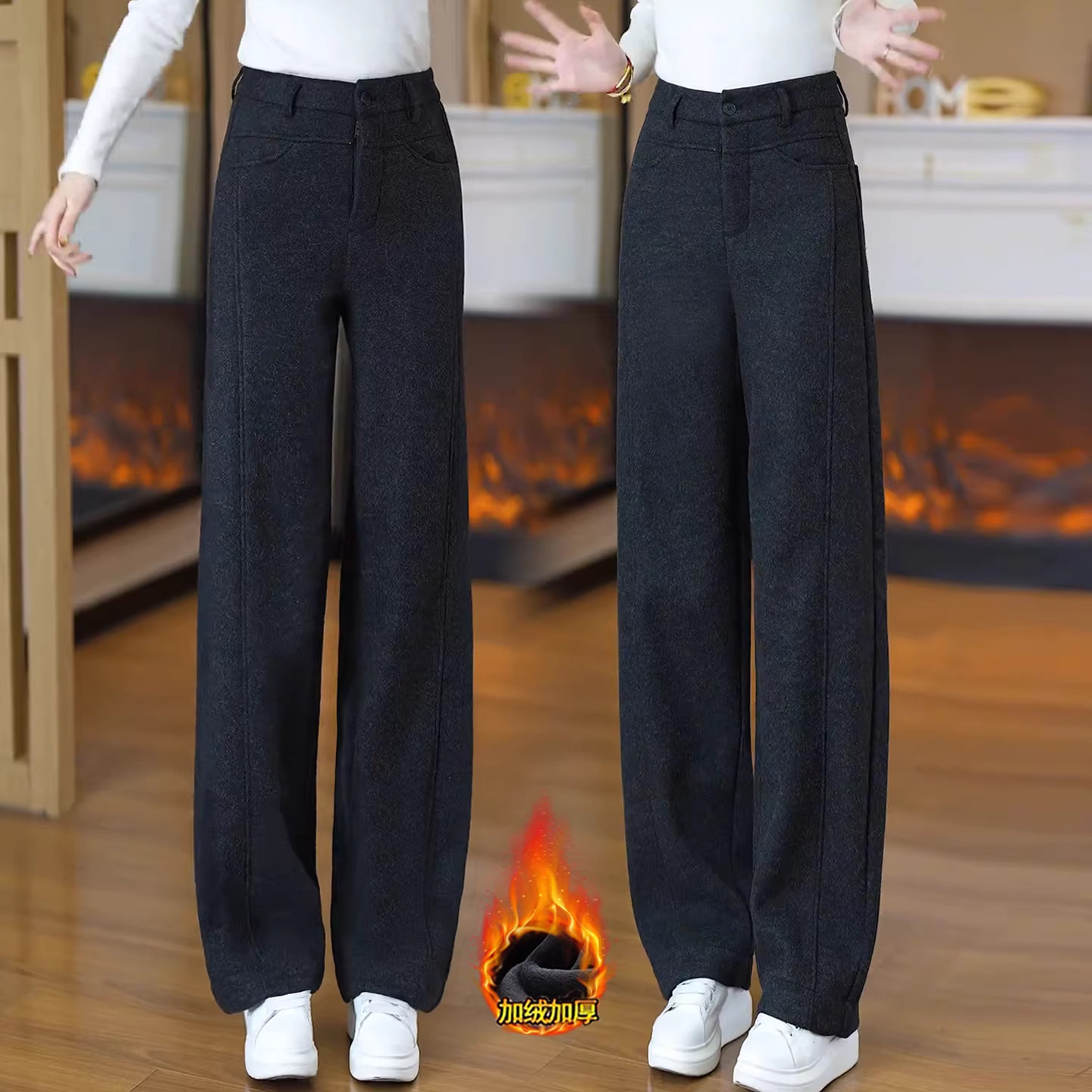 羊毛呢黑色弯刀阔腿裤女2025秋冬季新款加绒加厚休闲糯米香蕉裤子,女装/女士精品,大码裤装,淘宝优惠券,粉丝福利购,淘宝优惠卷