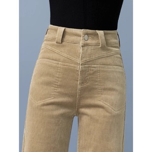 加绒加厚灯芯绒窄版阔腿裤女秋冬季2025新款保暖显瘦平绒直筒裤子