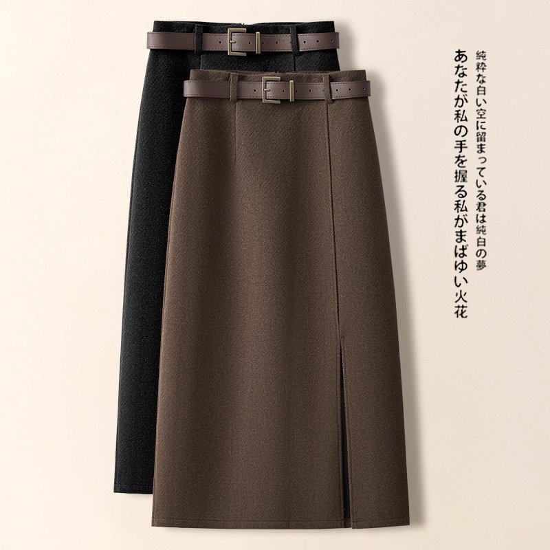咖色复古毛呢a字半身裙女秋冬