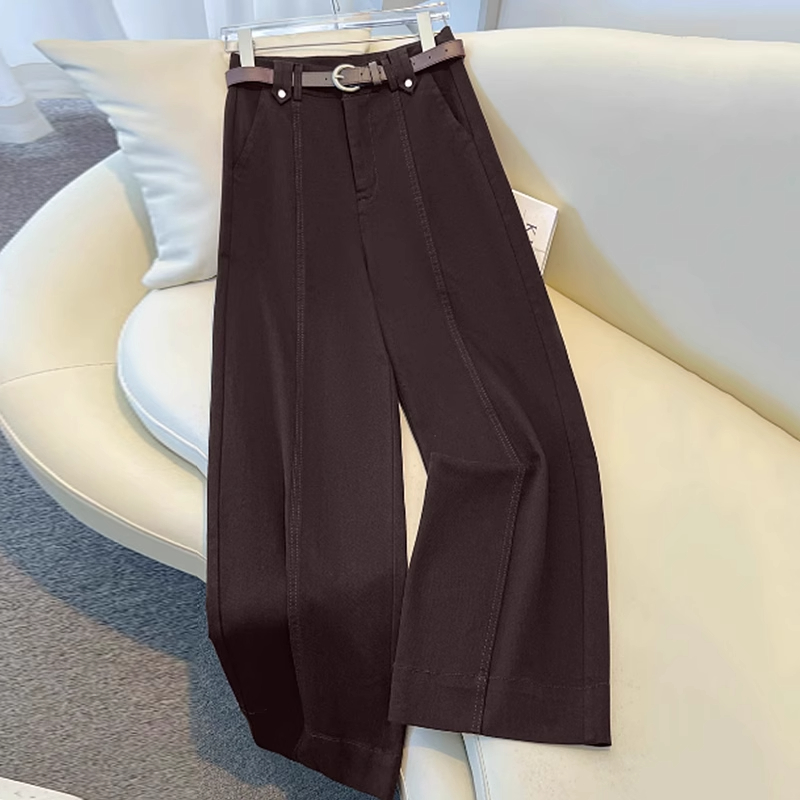 高端咖色阔腿裤牛仔裤女秋冬季