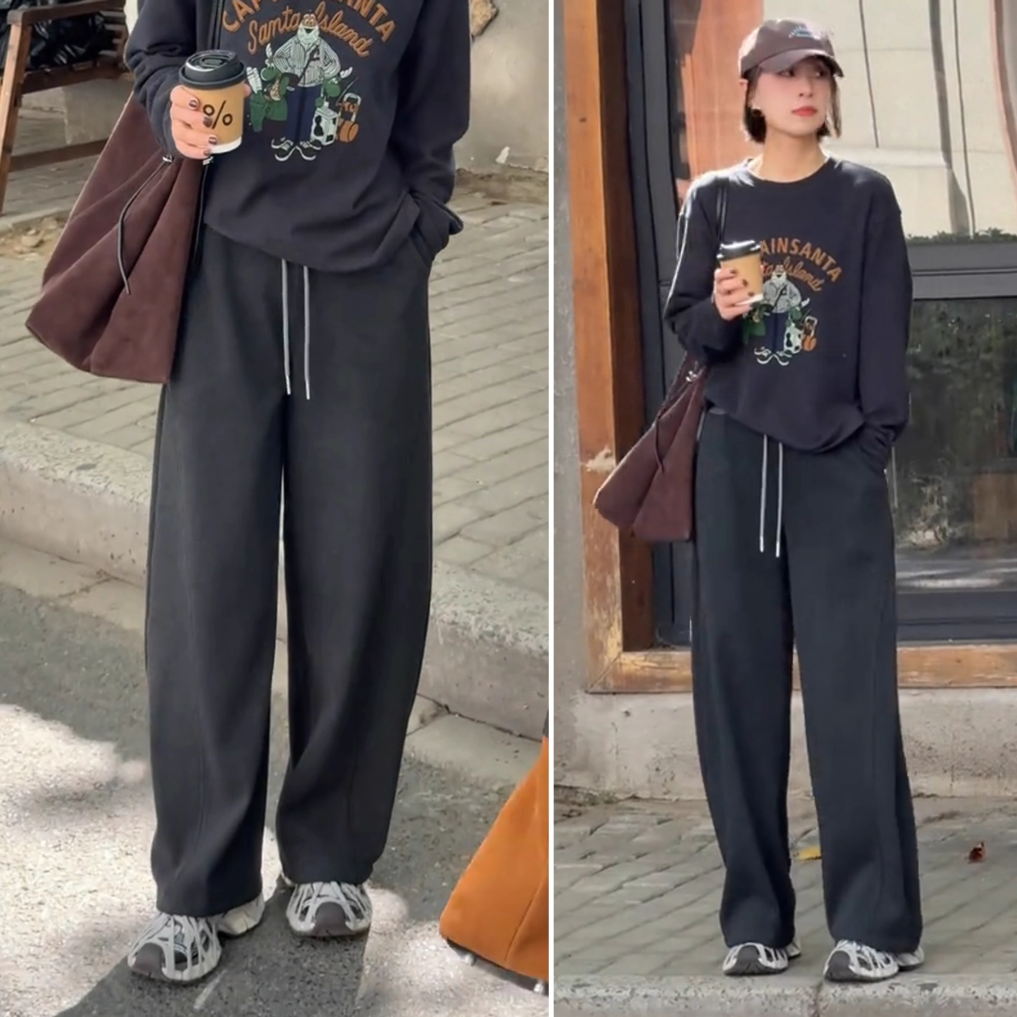 加绒弯刀运动裤女2025新款冬季