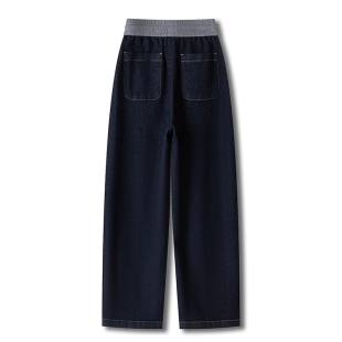 加绒镰刀裤 深蓝色窄版 高腰宽松爆款 女春秋2026新款 阔腿牛仔弯刀裤