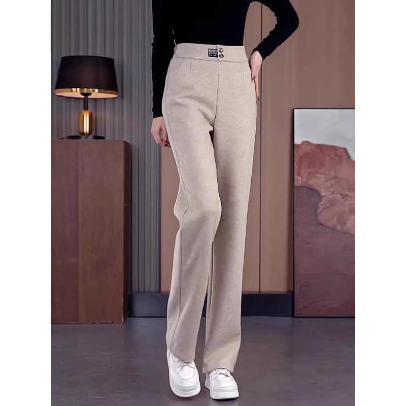 通勤风羊毛呢高腰阔腿裤女