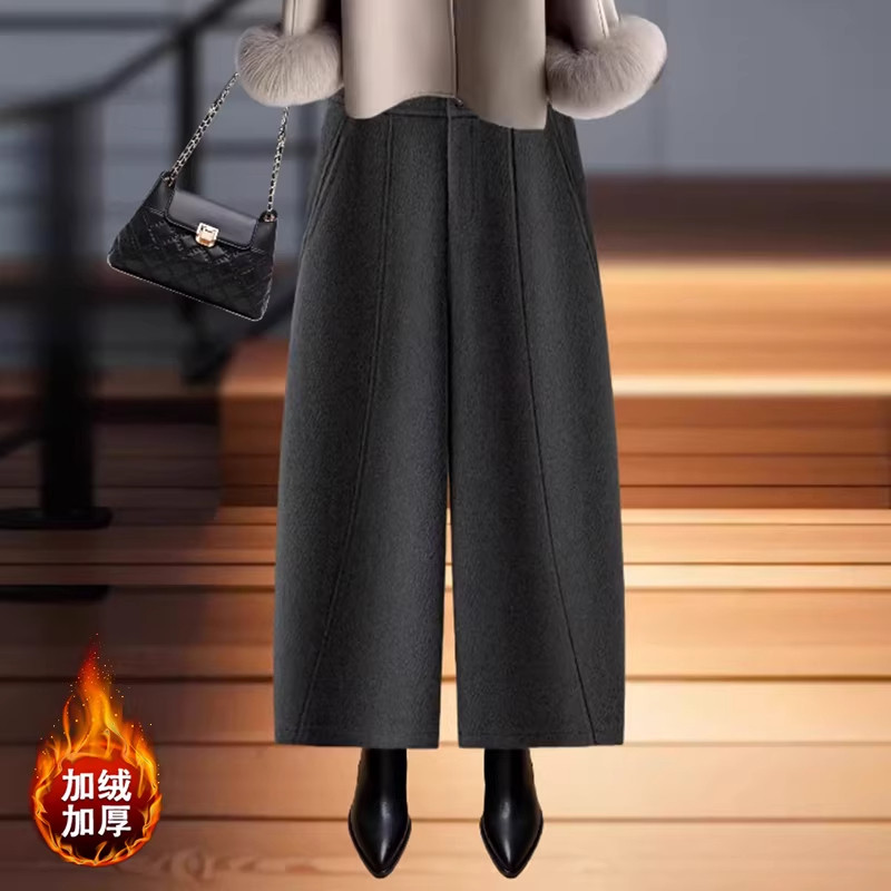 高端卡其色八分羊毛裤女士秋冬