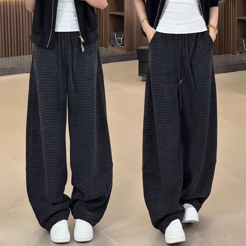 云感条纹桑蚕丝羊毛弯刀裤女秋冬