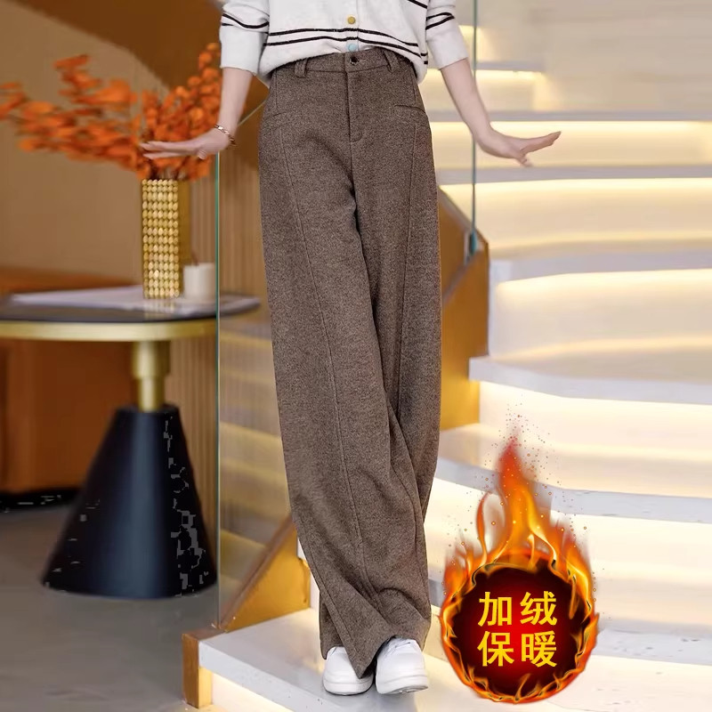 黑灰加绒羊毛呢阔腿裤女春季2026新款高腰显瘦垂感直筒加厚毛呢裤,女装/女士精品,大码裤装,淘宝优惠券,粉丝福利购,淘宝优惠卷