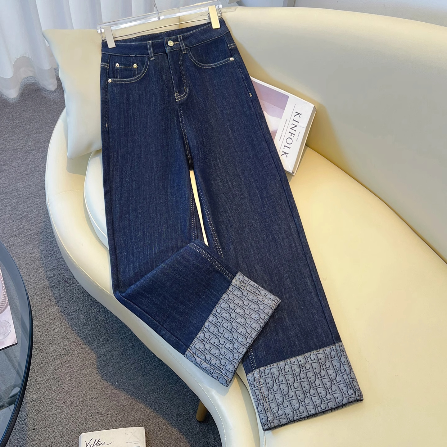 深蓝色烟管裤牛仔裤女秋冬新款