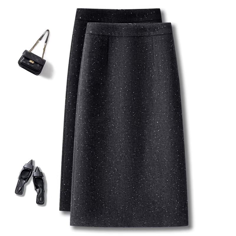 咖色毛呢半身裙女春季2026新款高腰冬裙呢子显瘦亮片a字直筒裙厚,女装/女士精品,大码半身裙,淘宝优惠券,粉丝福利购,淘宝优惠卷