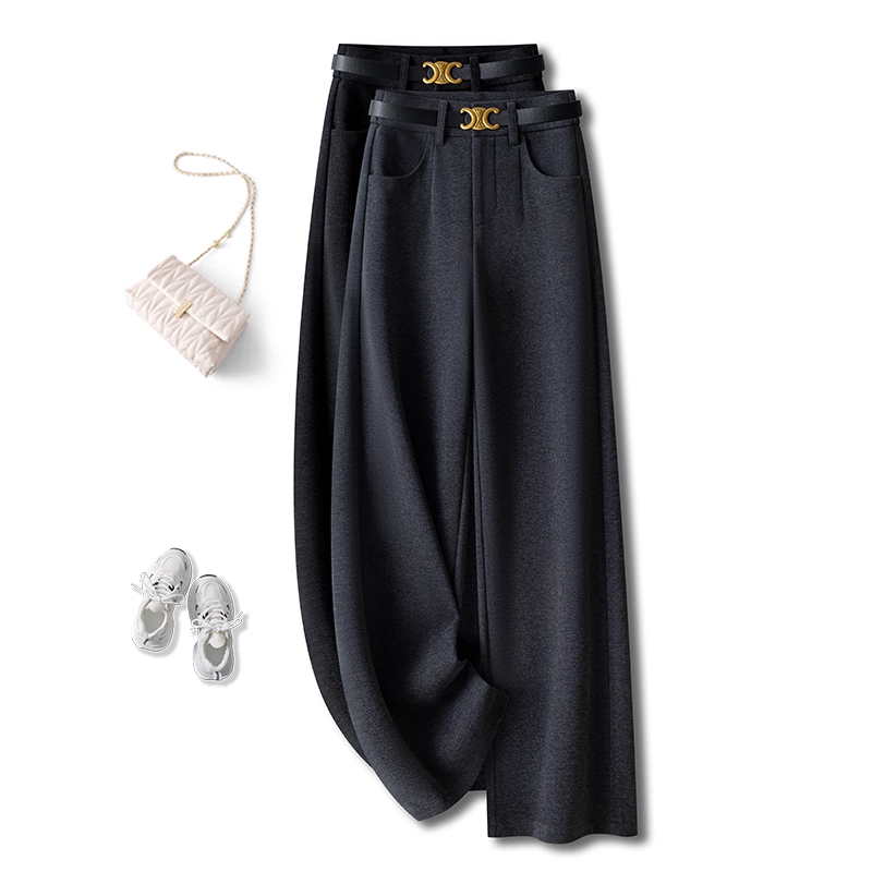 高级感灰色毛呢阔腿西装裤女秋冬