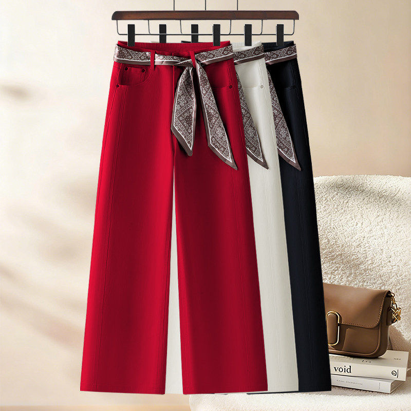 红色复古阔腿牛仔裤女2026新款春季美式高腰显瘦宽小个子直筒裤子,女装/女士精品,大码裤装,淘宝优惠券,粉丝福利购,淘宝优惠卷