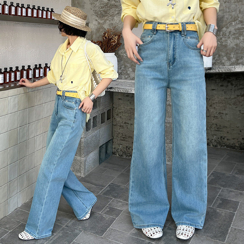 浅蓝色窄版直筒牛仔裤2026春季新款高腰显瘦时尚百搭显瘦直筒裤子,女装/女士精品,大码裤装,淘宝优惠券,粉丝福利购,淘宝优惠卷