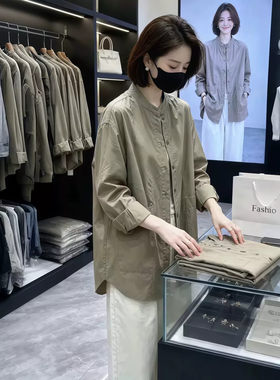 慵懒风立领长袖衬衫女士秋季新款