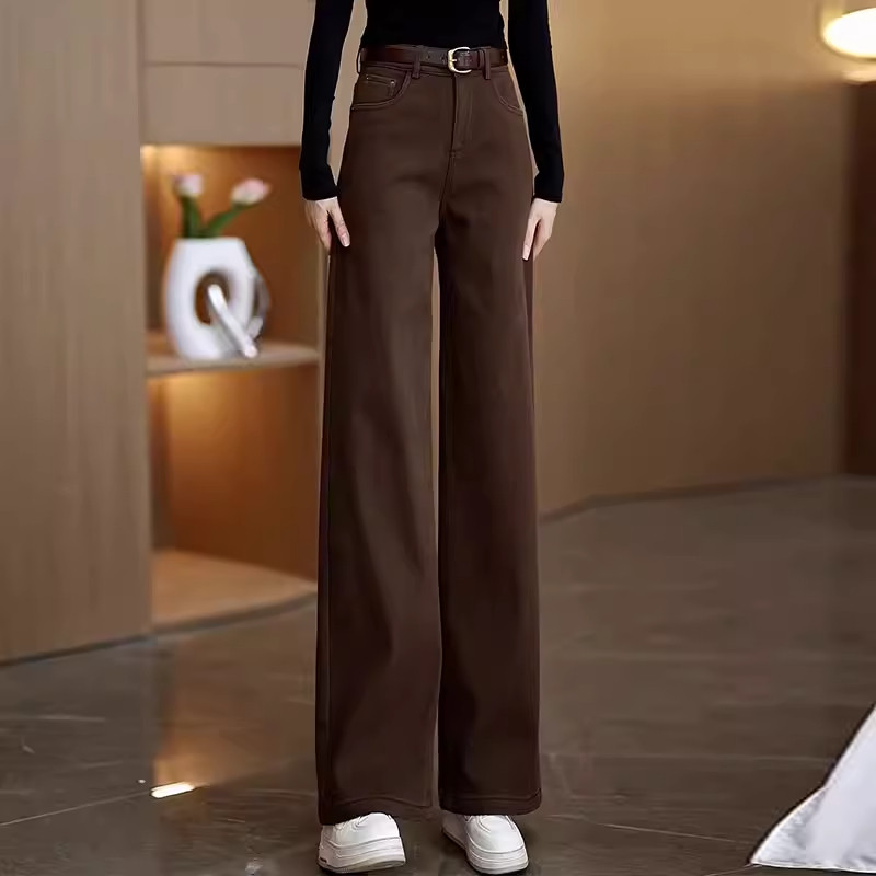 咖色加绒牛仔裤女冬季2025新款阔腿裤复古宽松休闲女裤显瘦直筒裤,女装/女士精品,大码裤装,淘宝优惠券,粉丝福利购,淘宝优惠卷