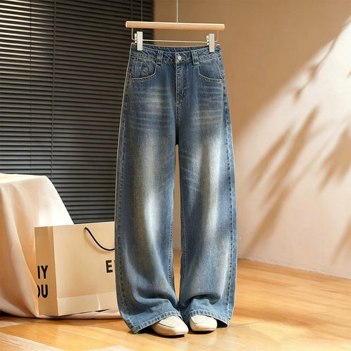 浅蓝色弯刀牛仔裤女春秋款新款
