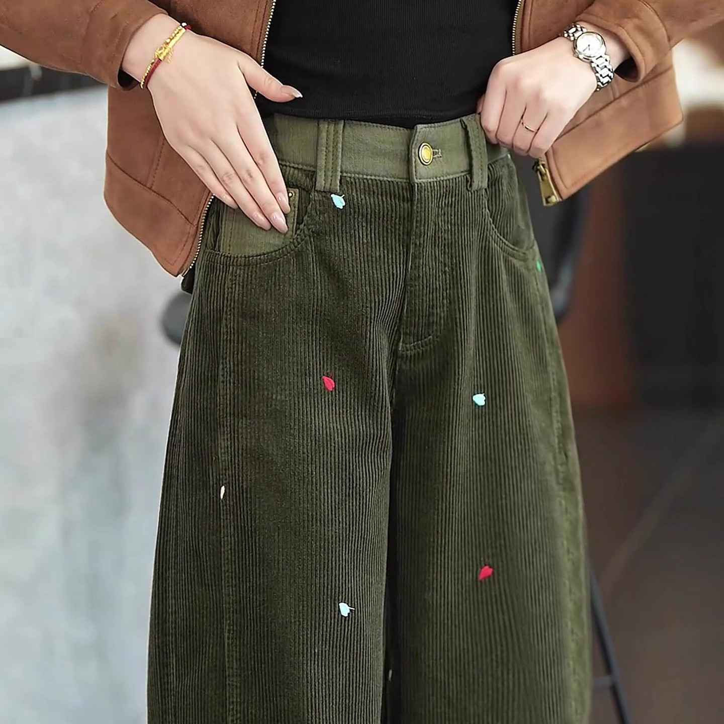 灯芯绒女士弯刀裤2025新款裤子