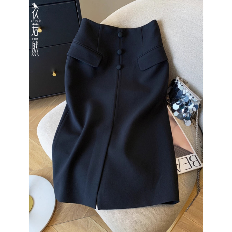 黑色半身裙女秋冬新款高腰开叉直筒裙毛呢高端轻奢中长款包臀裙子,女装/女士精品,大码半身裙,淘宝优惠券,粉丝福利购,淘宝优惠卷