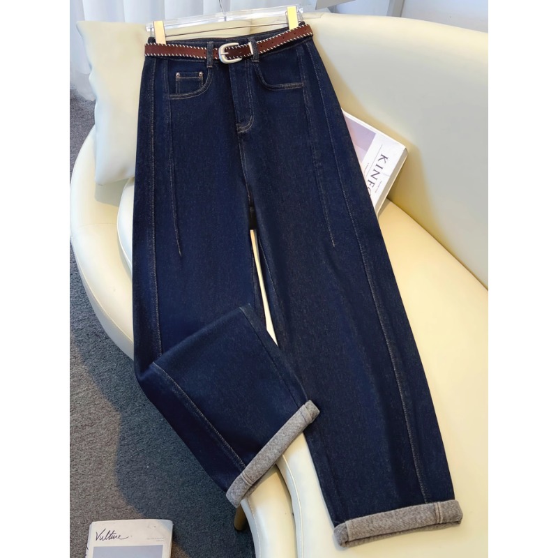 丹宁蓝牛仔裤女秋冬季加绒