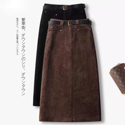 咖色a字灯芯绒半身裙女2025秋冬