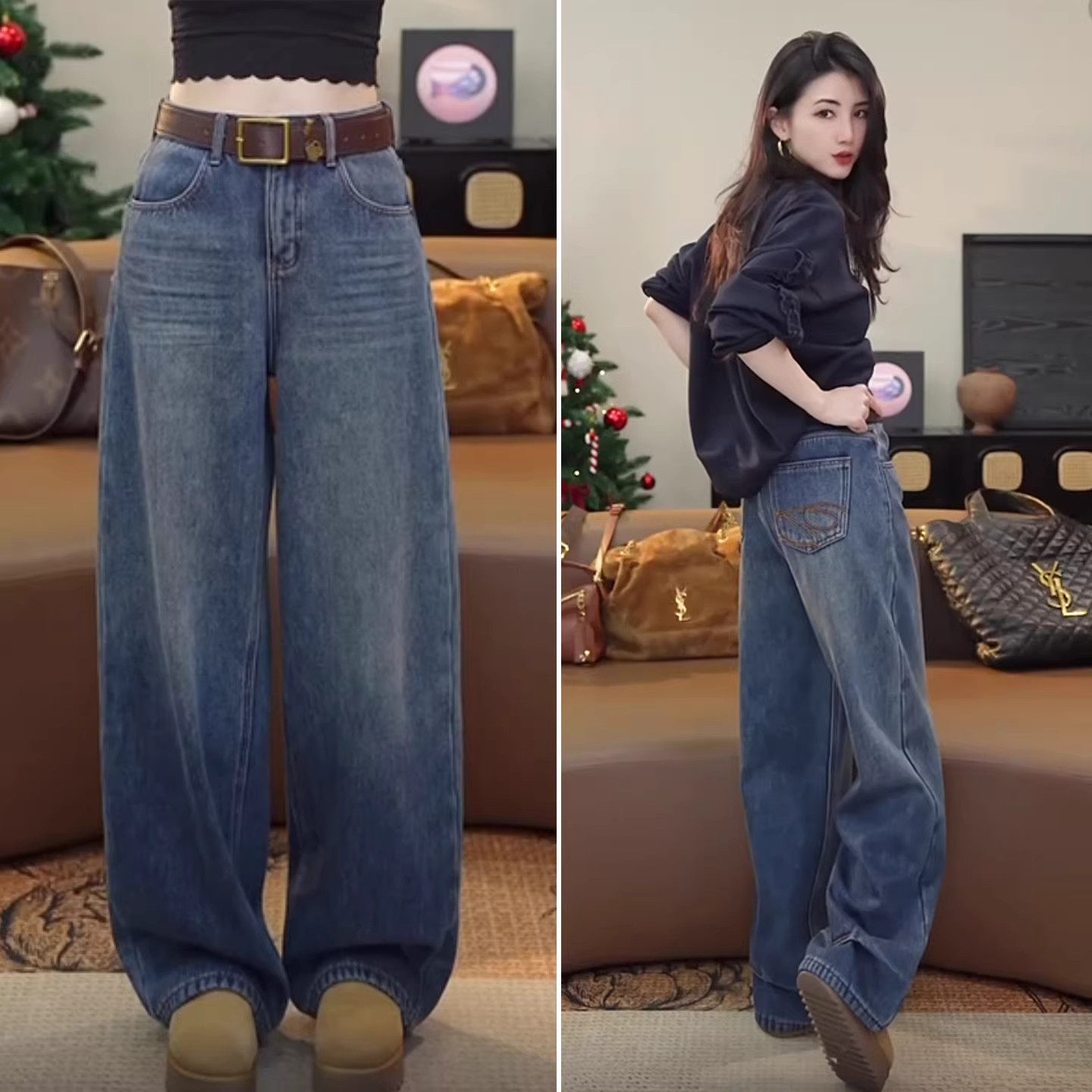 版型超好看的牛仔裤阔腿宽松裤子女2025新款秋冬季加绒加厚弯刀裤,女装/女士精品,大码裤装,淘宝优惠券,粉丝福利购,淘宝优惠卷