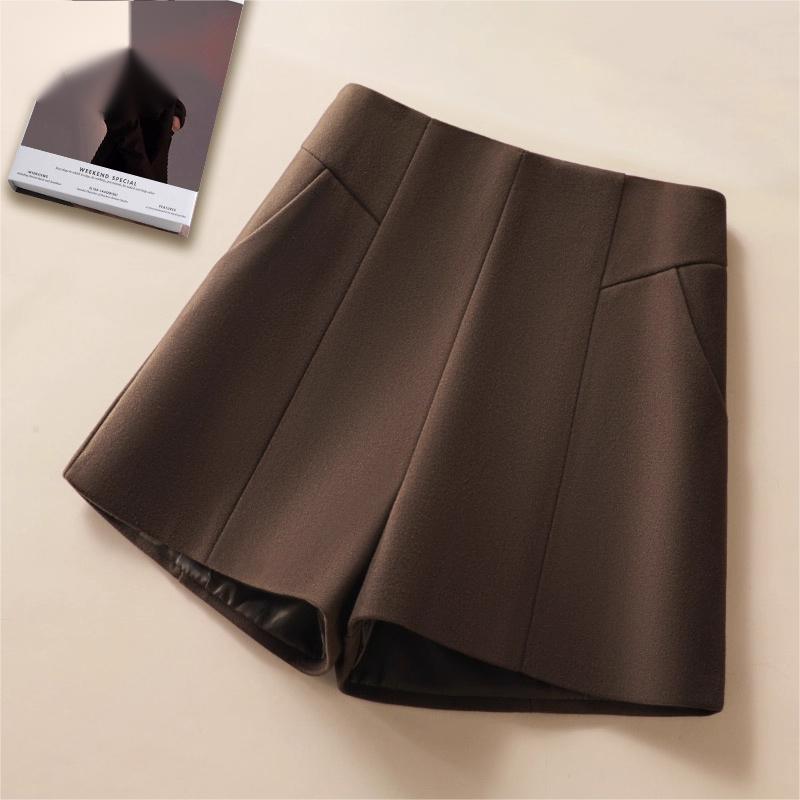 咖色毛呢短裤女2025新款秋冬高腰