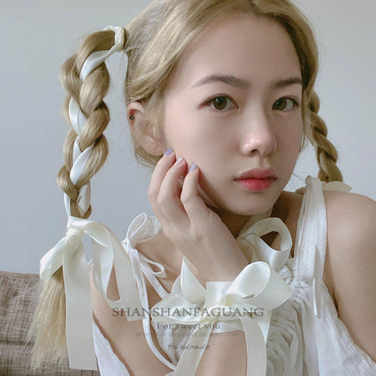 扎双马尾可爱女生编发丝绸发绳网红海伦辫子发带绑蝴蝶结飘带头饰