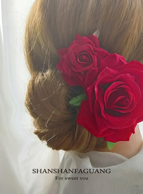 韩版赫本风婚礼花朵发夹绒布