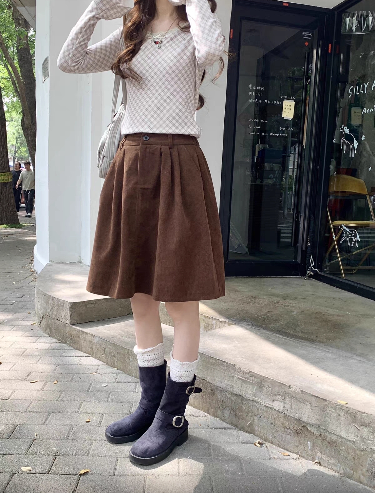 灯芯绒半身裙秋冬新款高腰显瘦a字裙小个子百搭休闲短裙伞裙