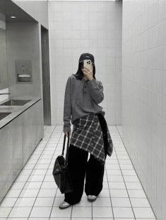 叠穿遮胯显瘦磨毛格纹系带裙帘屁帘 百搭休闲一片式 现货 韩系四季