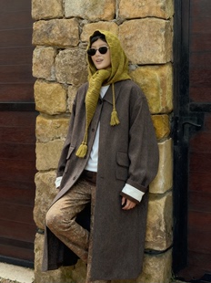 「现货」一件搭所有 混纺三角披肩加厚双面格纹流苏装饰围巾