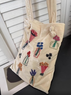 「现货」一袋子插花 刺绣重工丝绒小包袋单肩包刺绣手袋 两背式