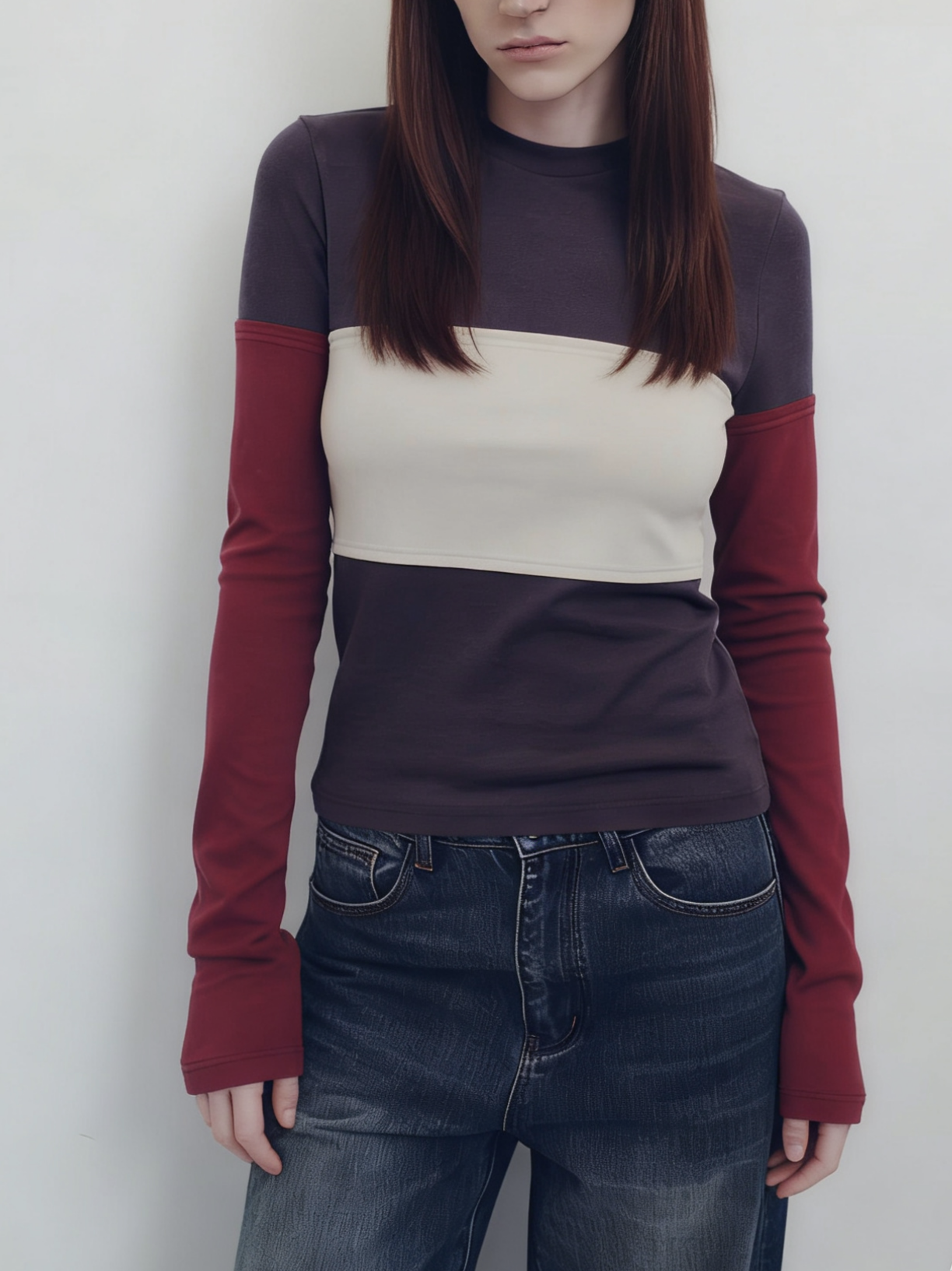 现货 复古撞色拼接袖套造型感修身显瘦发热绒圆领内搭T恤女,女装/女士精品,T恤,淘宝优惠券,粉丝福利购,淘宝优惠卷