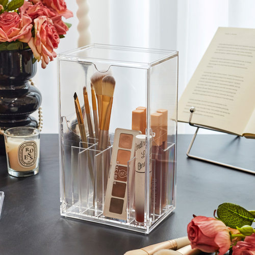 桌面化妆刷收纳筒防尘高级感化妆品整理盒分格口红眉笔梳妆台刷桶