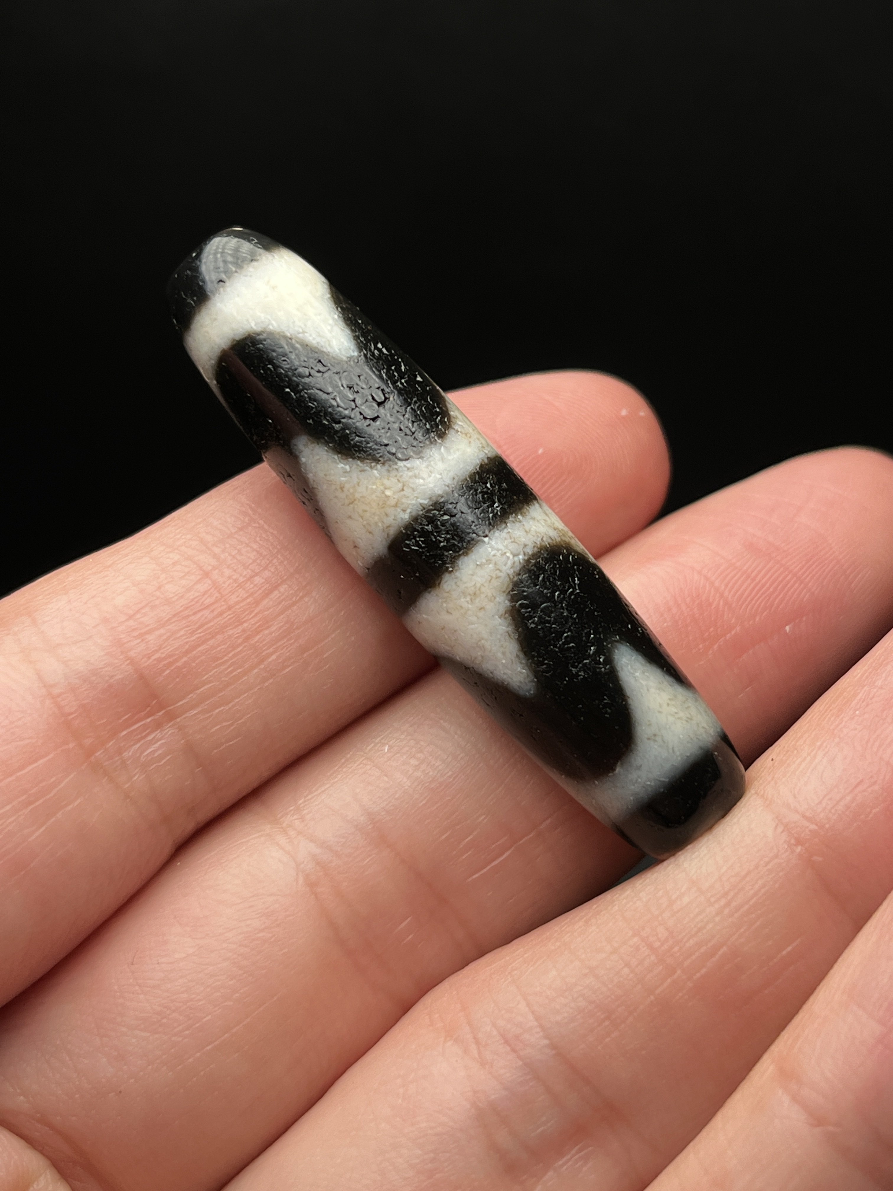 精品高油润黑白双虎牙天珠吊坠臻藏精品藏传天珠锁骨链项链吊坠