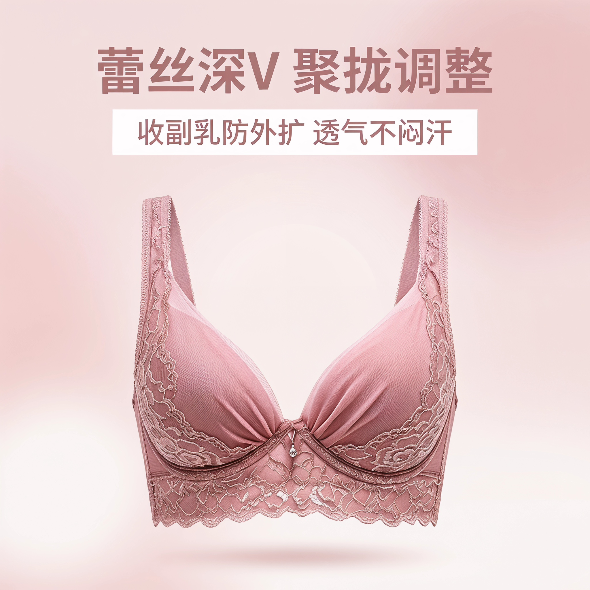 性感蕾丝深V聚拢收副乳文胸套装