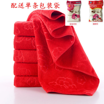 家用红色毛巾柔软福寿喜字回礼