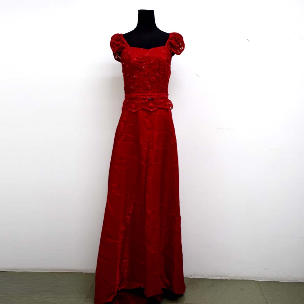 80% new hanging bag sleeve lace pearl bright Satin red bride toast dress waist 70hh1092