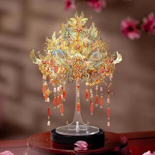 拼酷凤冠花容月貌桃花金翅鸟冠金属拼图国风拼装模型花轿礼花间伞