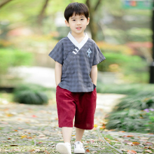 儿童汉服男童夏装宝宝中国风唐装小孩夏季套装民族风薄款短袖古装
