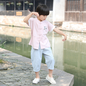 夏季 套装 民族风薄款 汉服男童夏装 古装 小孩中式 短袖 宝宝中国风唐装
