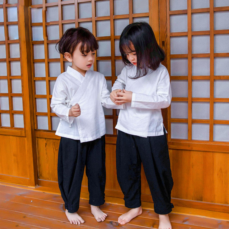 童装宝宝秋装女童汉服交领打底中衣纯棉长袖上衣儿童复古汉服系带