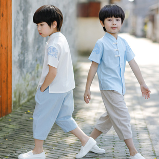 复古套装 汉服男童改良薄款 儿童中国风夏宝宝中式 小孩民族服装 唐装