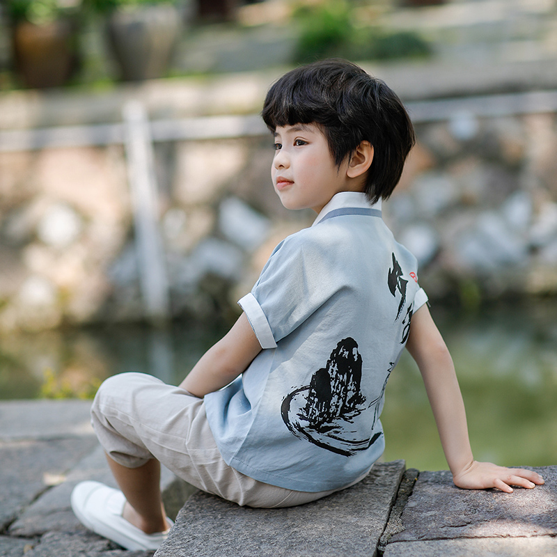 夏季男童汉服改良中国风复古套装