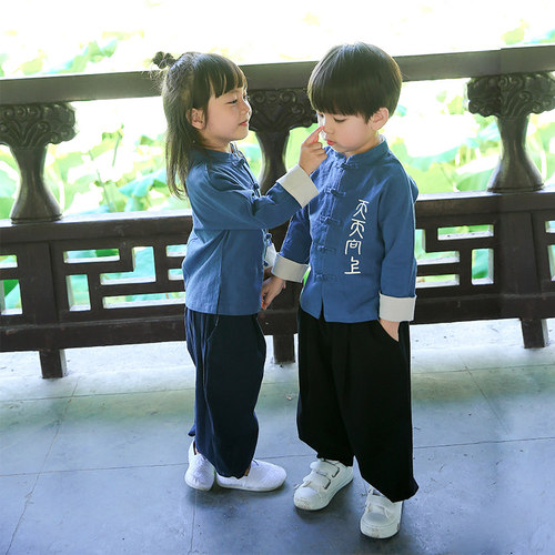 唐装男童复古风棉麻两件套国学服