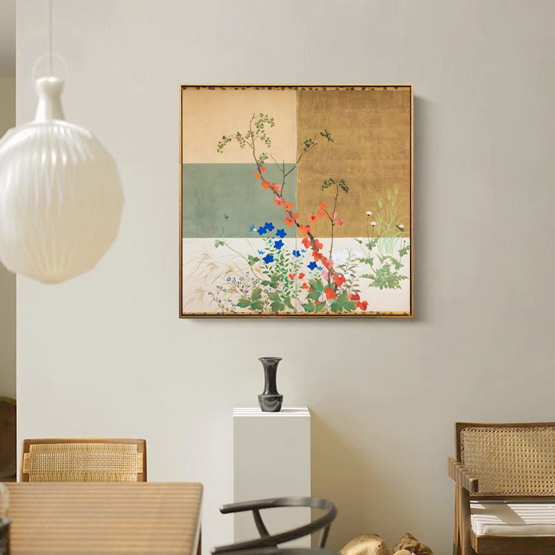 春与秋 日式风景琳派名作装饰画新中式花卉客厅玄关卧室墙画挂画图片
