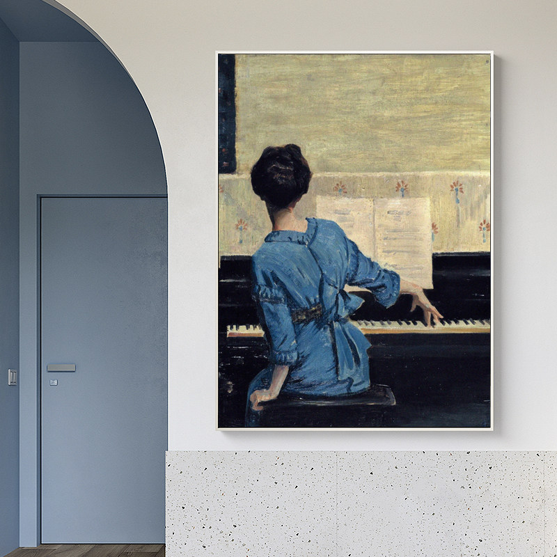 弹钢琴的女子小众文艺客厅装饰画欧式复古卧室床头挂画琴房落地画,家居饰品,现代装饰画,淘宝优惠券,粉丝福利购,淘宝优惠卷