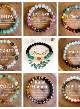 新款欧美跨境热销天然天然石黄水晶东陵玉手串男女通用手工串珠