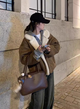 赵露思同款皮毛一体外套2025韩版isn风颗粒毛可爱仿皮草毛毛外套