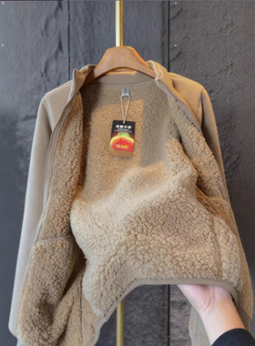 羊羔绒卫衣外套女冬季摇粒绒冲锋衣内胆开衫滑雪加绒加厚上衣保暖