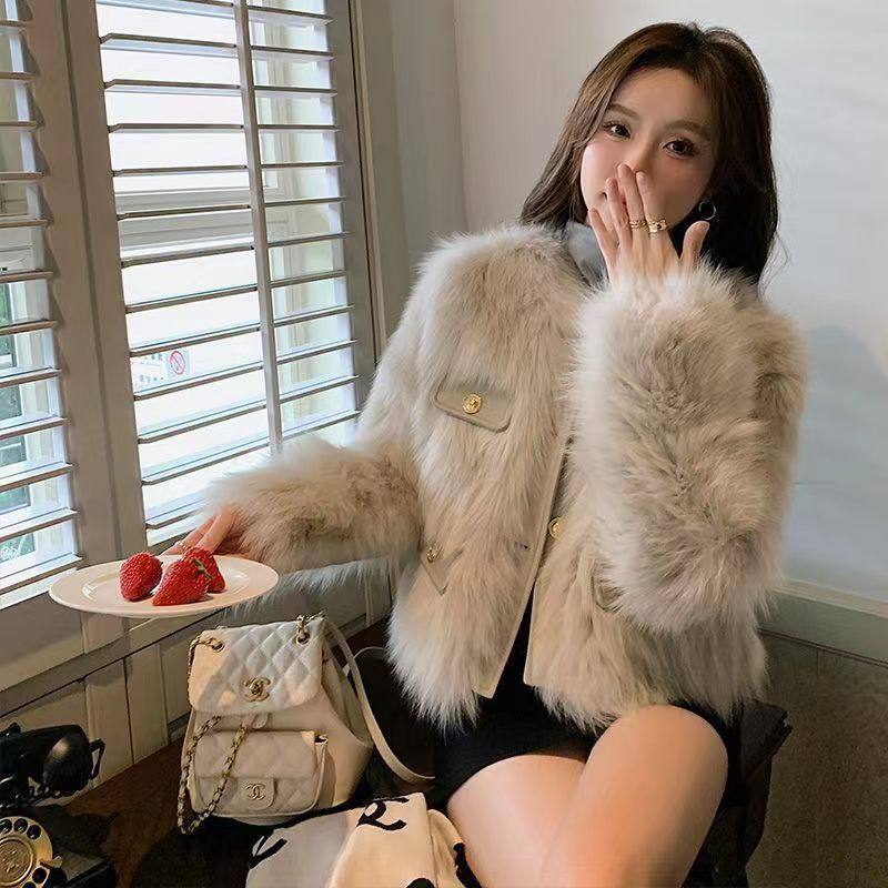 小香风皮草外套女2025秋冬年轻新款韩版仿狐狸毛修身显瘦毛毛大衣